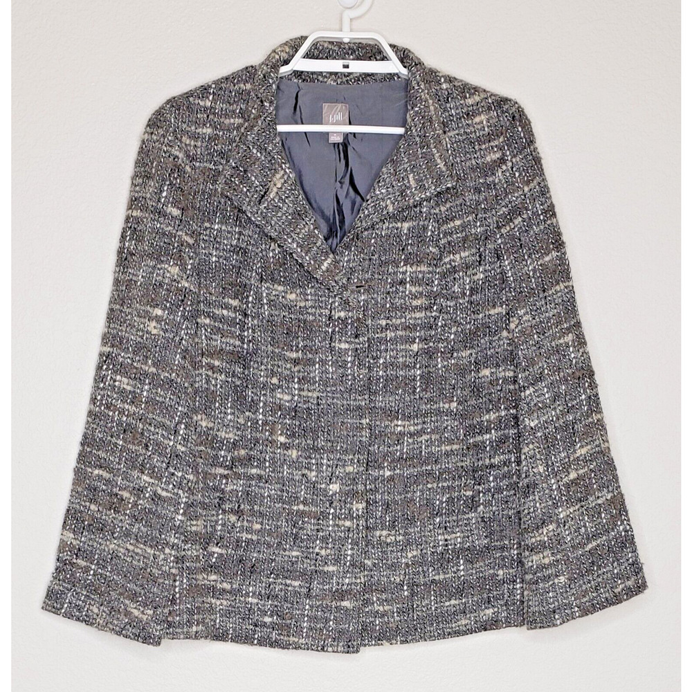 J.Jill Womens Jacket Medium L/S Tans Grays‎ Wool Knit Button Front Career/Dress